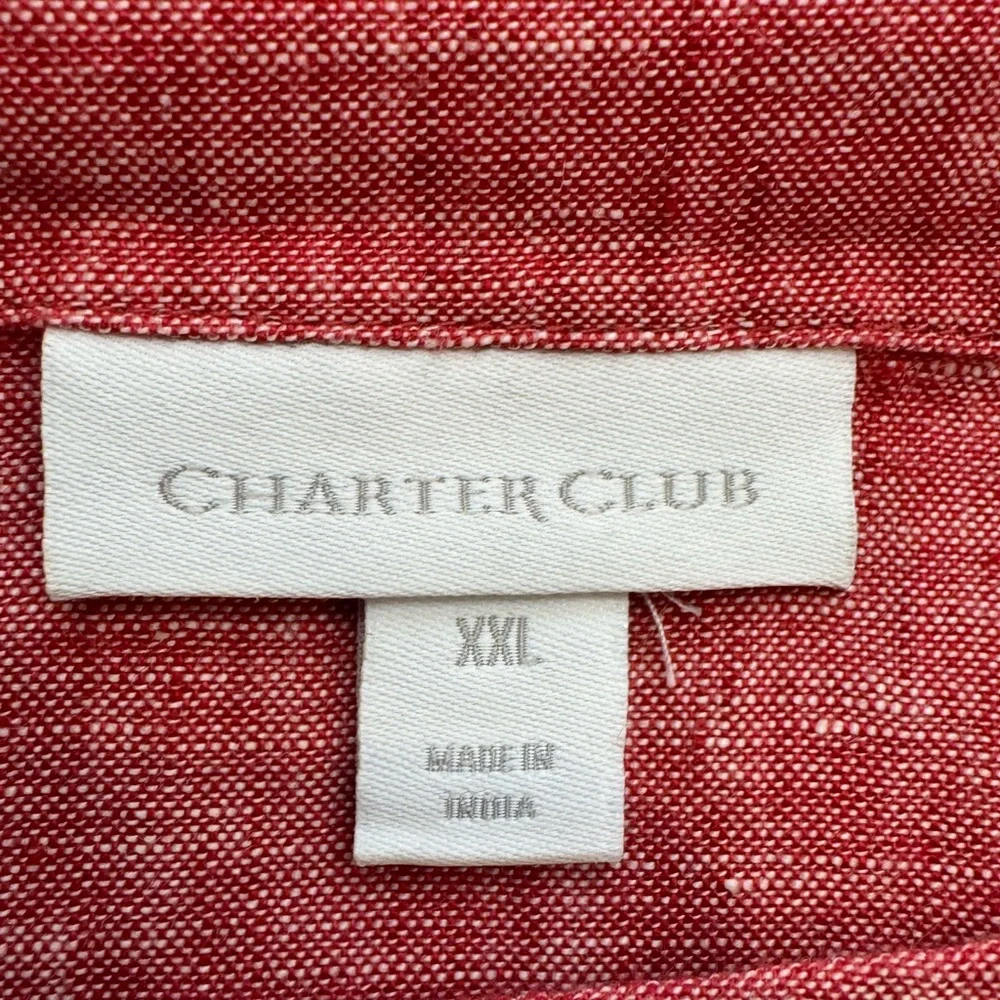 Charter Club Red Chambray Linen Tunic Blouse Bell Sleeves Size XXL Summer Spring - Picture 6 of 7